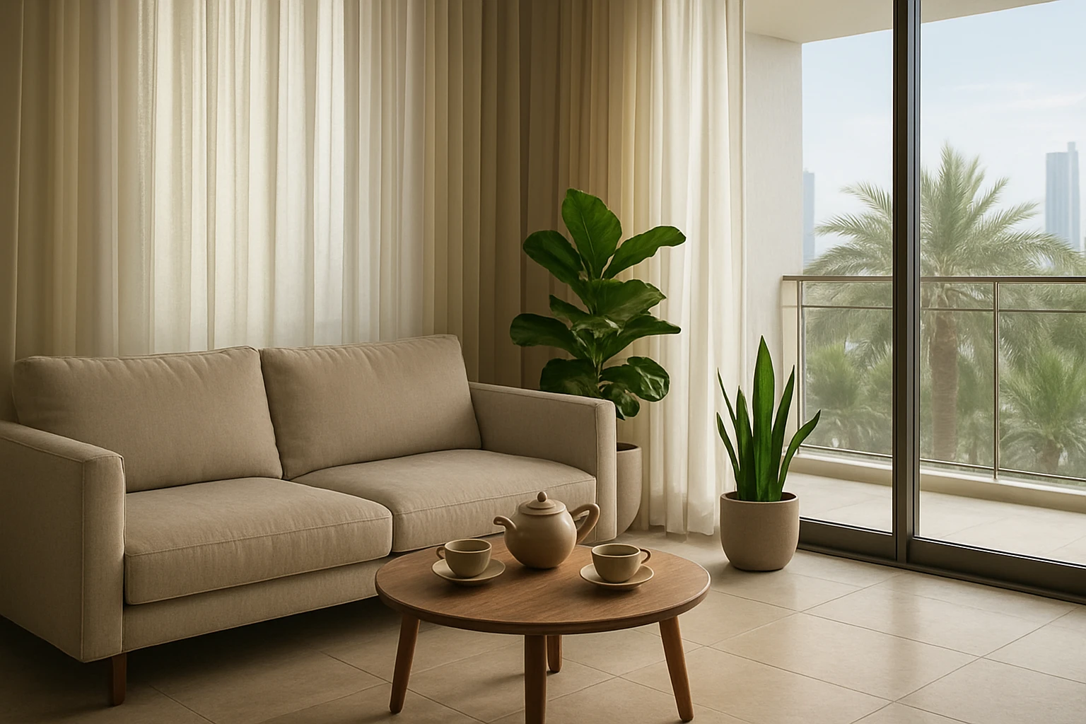 Sheer curtains in Dubai living room